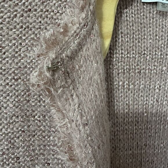 Sioni Knit Sweater Cardigan Size Medium Pink All Over Sequin Fringe Details - Picture 4 of 7